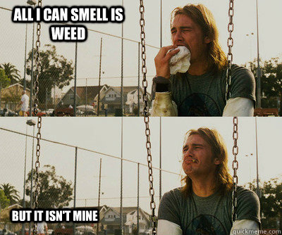All I can smell is weed      But it isn't mine  First World Stoner Problems