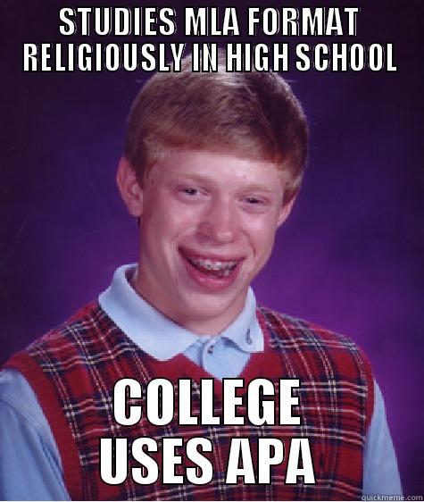 STUDIES MLA FORMAT RELIGIOUSLY IN HIGH SCHOOL COLLEGE USES APA Bad Luck Brian
