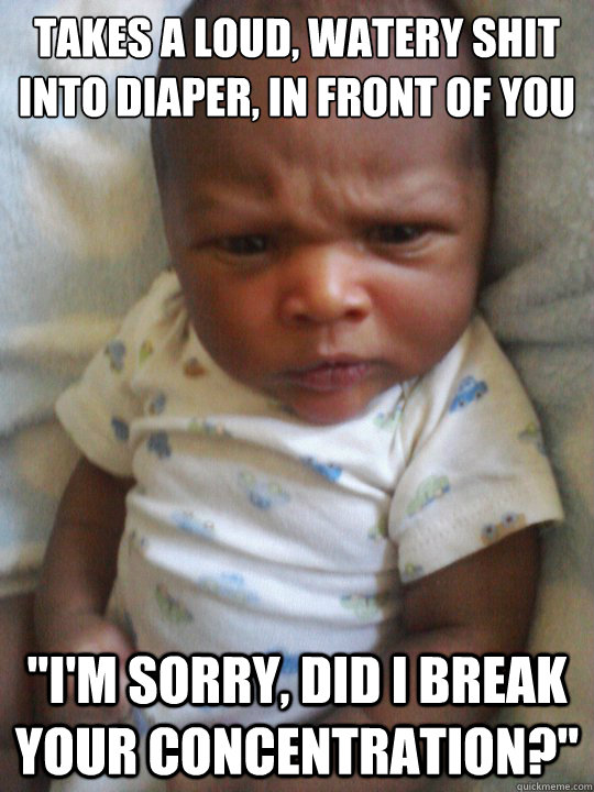 takes a loud, watery shit into diaper, in front of you 