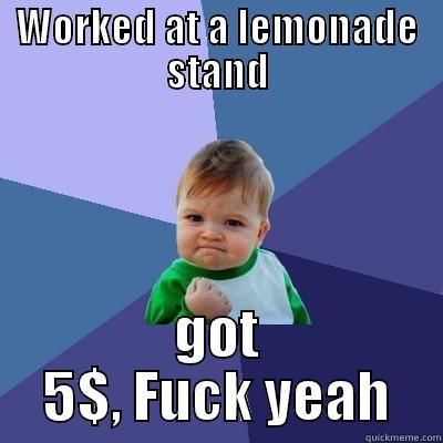 WORKED AT A LEMONADE STAND GOT 5$, FUCK YEAH Success Kid