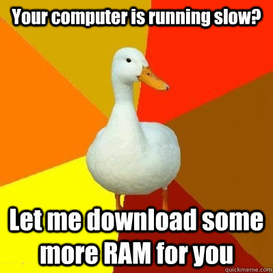Your computer is running slow? Let me download some more RAM for you - Your computer is running slow? Let me download some more RAM for you  Tech Impaired Duck