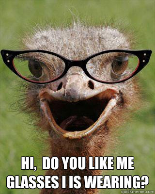 HI,  DO YOU LIKE ME GLASSES I IS WEARING?  Judgmental Bookseller Ostrich