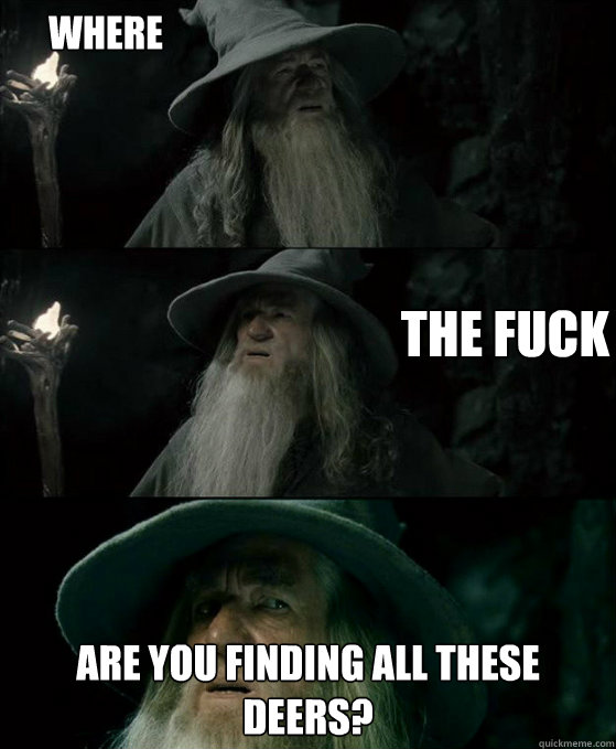 the fuck Are you finding all these deers? where  Confused Gandalf