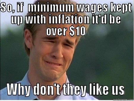 Give me a wage increase  - SO, IF  MINIMUM WAGES KEPT UP WITH INFLATION IT'D BE OVER $10 WHY DON'T THEY LIKE US 1990s Problems