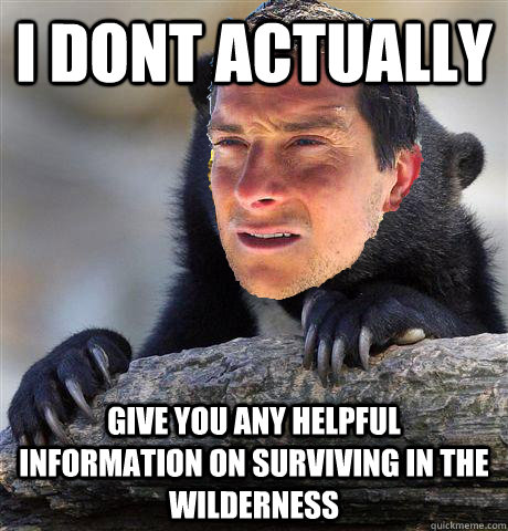 I dont Actually  Give you any helpful information on surviving in the wilderness  Confession Bear Grylls