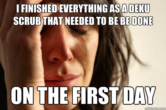 i finished everything as a deku scrub that needed to be be done on the first day  First World Problems