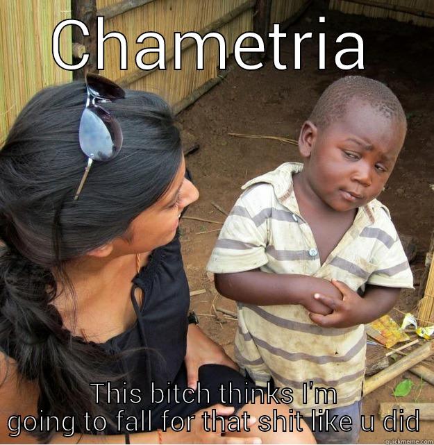 CHAMETRIA THIS BITCH THINKS I'M GOING TO FALL FOR THAT SHIT LIKE U DID Skeptical Third World Kid