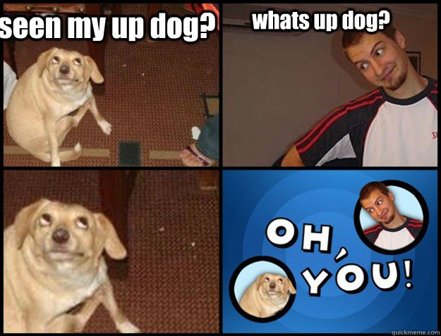 seen my up dog? whats up dog?  - seen my up dog? whats up dog?   Oh you!