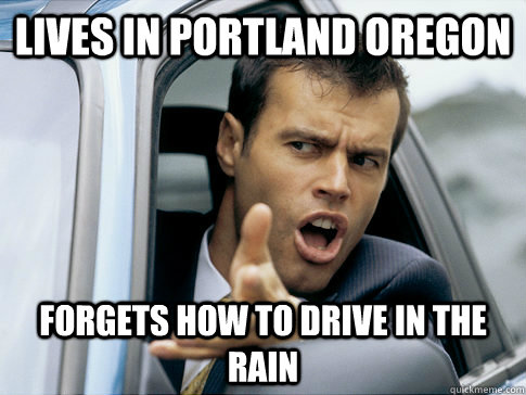 Lives in Portland Oregon Forgets how to drive in the rain  Asshole driver