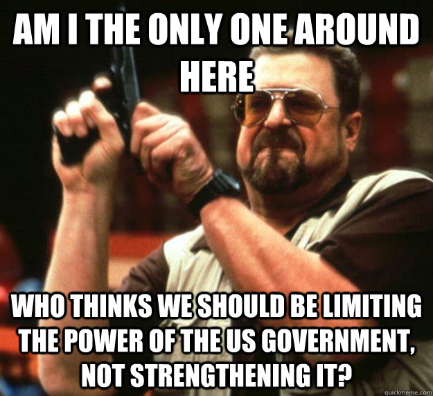 am I the only one around here who thinks we should be limiting the power of the US government, not strengthening it?  Angry Walter