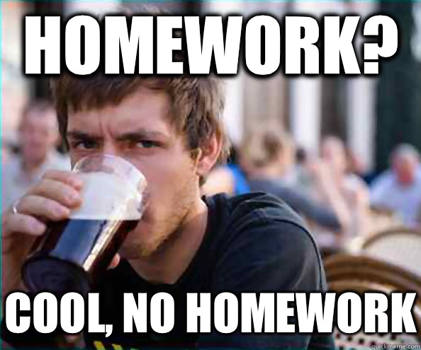 Homework? Cool, no homework  Lazy College Senior