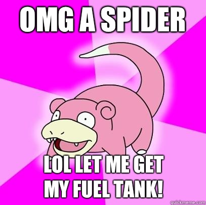 Omg a spider Lol let me get
my fuel tank!  Slowpoke