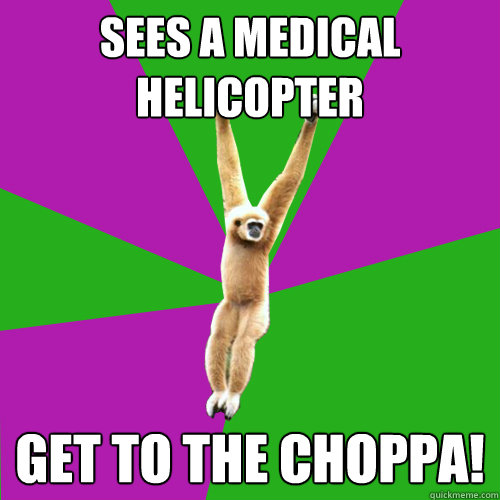 Sees a medical helicopter GET TO THE CHOPPA!  Over-used quote gibbon