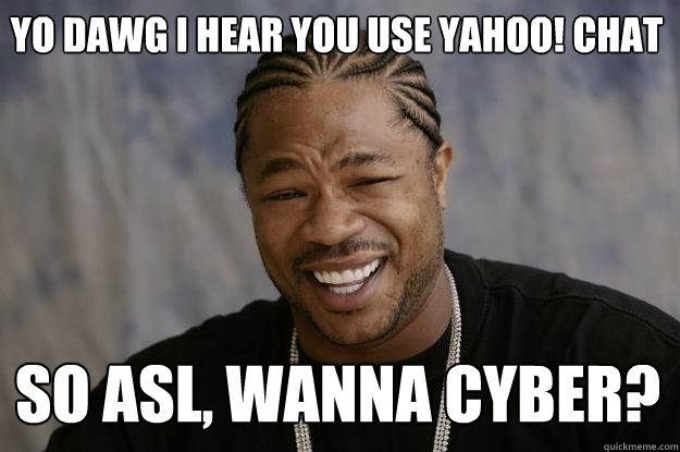 Yo dawg I hear you use Yahoo! chat So ASL, Wanna Cyber?  Xzibit meme
