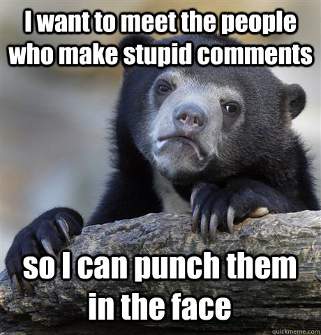 I want to meet the people who make stupid comments  so I can punch them in the face  Confession Bear
