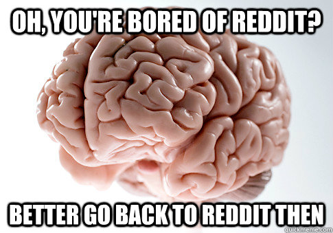 Oh, you're bored of reddit? better go back to reddit then  Scumbag Brain