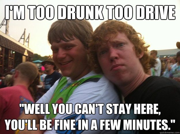 I'm too drunk too drive 