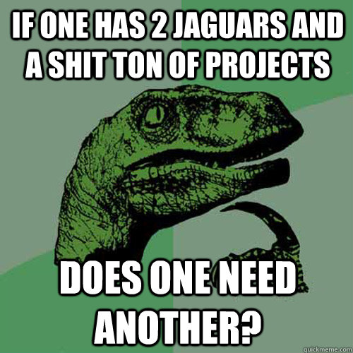 If one has 2 Jaguars and a shit ton of projects Does one need another? - If one has 2 Jaguars and a shit ton of projects Does one need another?  Philosoraptor