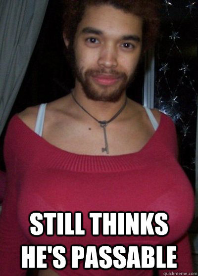  Still thinks he's passable  Unrealistic Crossdresser