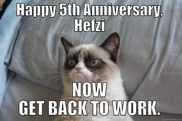 HAPPY 5TH ANNIVERSARY, HEFZI NOW GET BACK TO WORK. Grumpy Cat