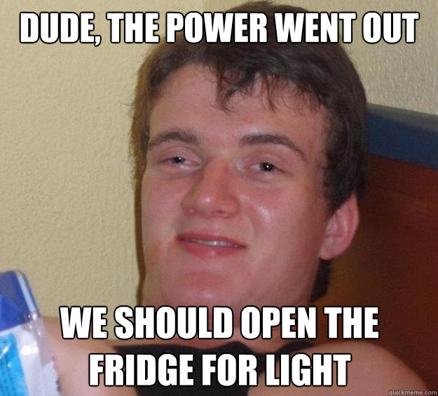 Dude, the Power went out we should open the fridge for light  10 Guy