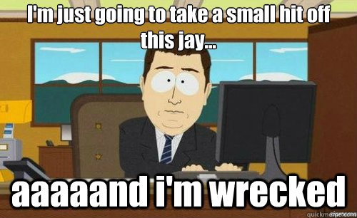 I'm just going to take a small hit off this jay... aaaaand i'm wrecked  anditsgone