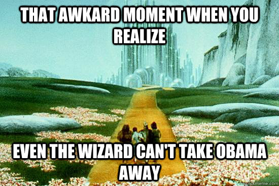 That awkard moment when you realize even the wizard can't take obama away - That awkard moment when you realize even the wizard can't take obama away  Wizard of Oz meme