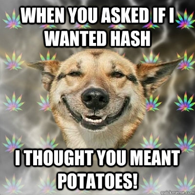 When you asked if I wanted hash I thought you meant potatoes!  Stoner Dog