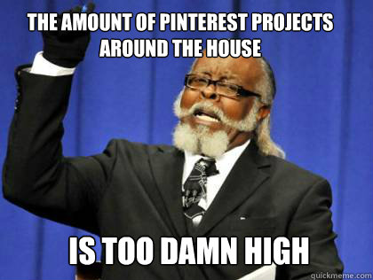 The amount of pinterest projects around the house is too damn high  the amount of kill stealers is to damn high