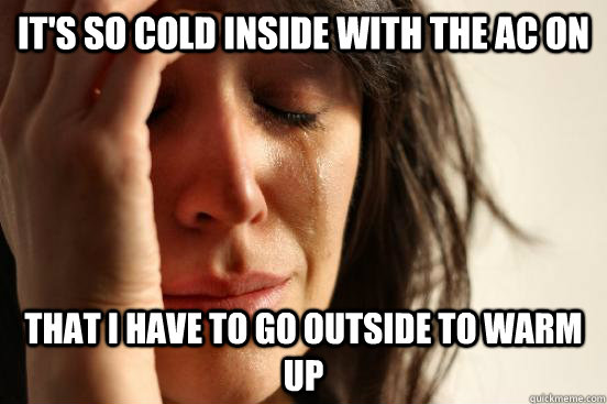 it's so cold inside with the AC on THAT i have to go outside to warm up  First World Problems