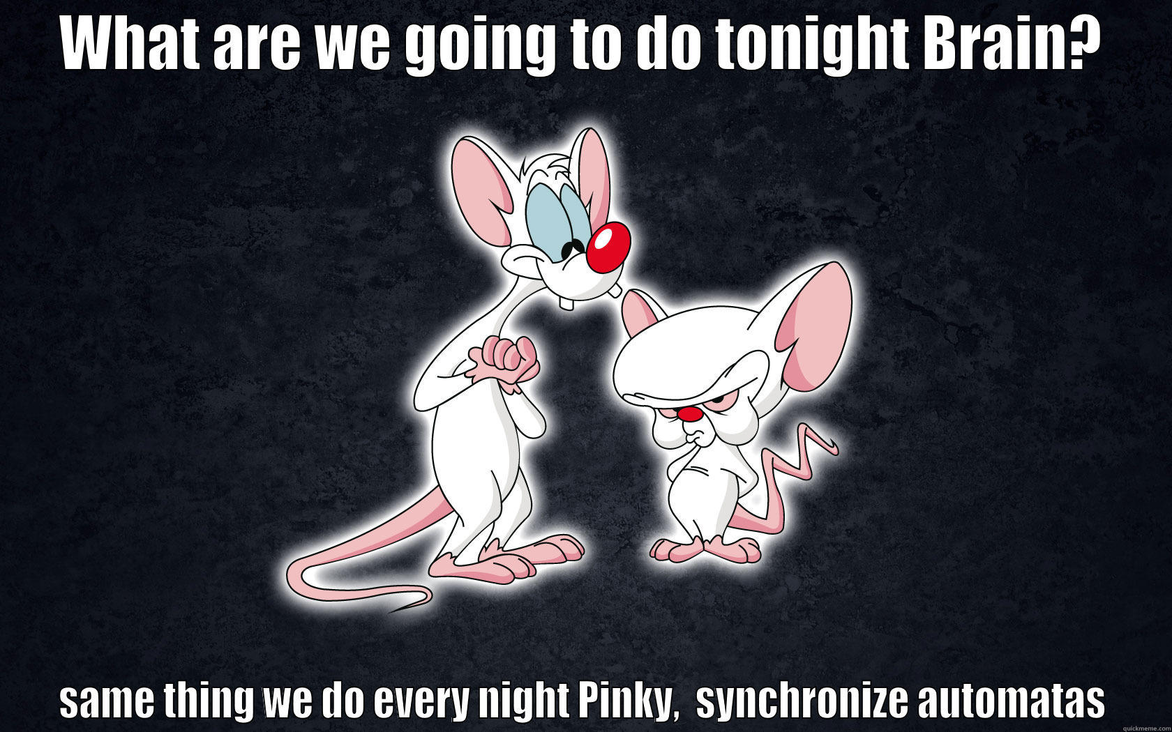 Pinky and Brain synchronize automas - WHAT ARE WE GOING TO DO TONIGHT BRAIN? SAME THING WE DO EVERY NIGHT PINKY,  SYNCHRONIZE AUTOMATAS Misc