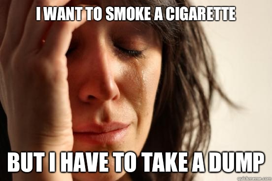 I want to smoke a cigarette but I have to take a dump  First World Problems