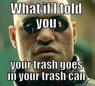 WHAT IF I TOLD YOU YOUR TRASH GOES IN YOUR TRASH CAN Matrix Morpheus