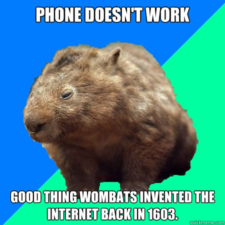 Phone doesn't work Good thing wombats invented the internet back in 1603.  