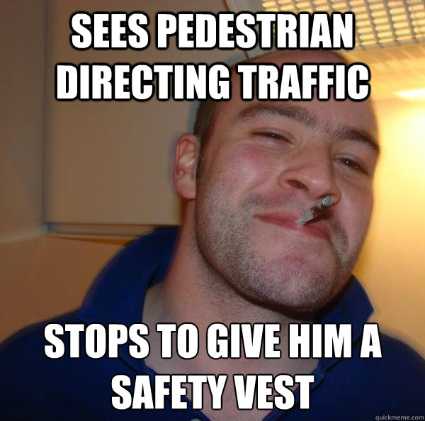 Sees pedestrian directing traffic Stops to give him a safety vest - Sees pedestrian directing traffic Stops to give him a safety vest  Misc