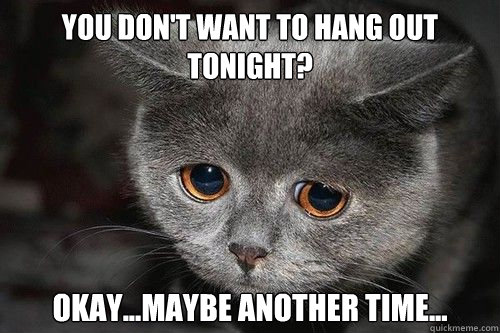 YOU DON'T WANT TO HANG OUT TONIGHT? OKay...maybe another time...  