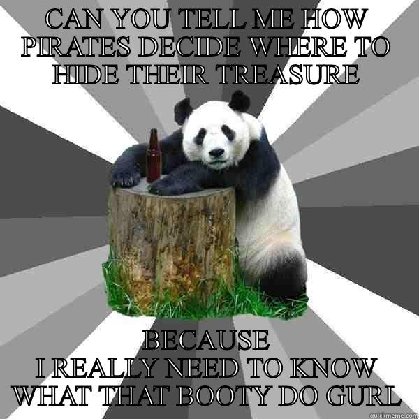 CAN YOU TELL ME HOW PIRATES DECIDE WHERE TO HIDE THEIR TREASURE BECAUSE I REALLY NEED TO KNOW WHAT THAT BOOTY DO GURL Pickup-Line Panda