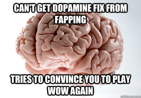 can't get dopamine fix from fapping tries to convince you to play WOW again  Scumbag Brain