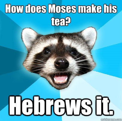 How does Moses make his tea? Hebrews it.  Lame Pun Coon