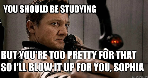 You should be studying but you're too pretty for that so I'll blow it up for you, sophia - You should be studying but you're too pretty for that so I'll blow it up for you, sophia  Hawkeye Meme
