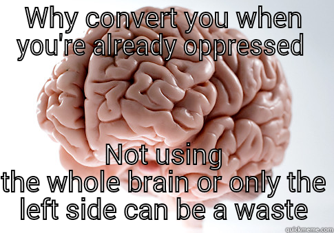 Right Brainers Only - WHY CONVERT YOU WHEN YOU'RE ALREADY OPPRESSED  NOT USING THE WHOLE BRAIN OR ONLY THE LEFT SIDE CAN BE A WASTE Scumbag Brain