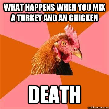 What happens when you mix a turkey and an chicken Death  Anti-Joke Chicken