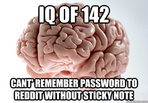 IQ of 142 Cant' remember password to reddit without sticky note  Scumbag Brain