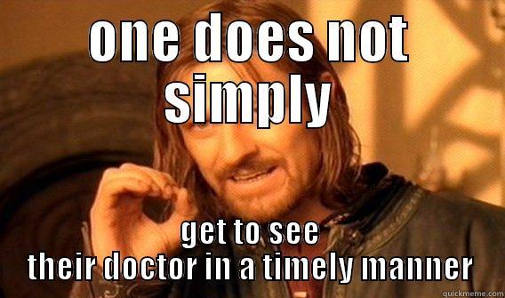 ONE DOES NOT SIMPLY GET TO SEE THEIR DOCTOR IN A TIMELY MANNER One Does Not Simply