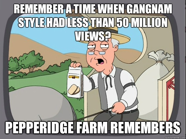 remember a time when gangnam style had less than 50 million views? Pepperidge farm remembers  Pepperidge Farm Remembers