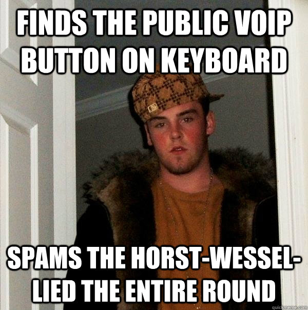 Finds the Public VoIP button on keyboard spams the Horst-Wessel-Lied the entire round  Scumbag Steve