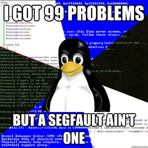 I got 99 problems But a segfault ain't one - I got 99 problems But a segfault ain't one  Computer Science Penguin
