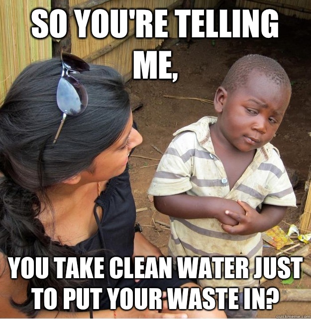 So you're telling me, You take clean water just to put your waste in?  Skeptical Third World Kid