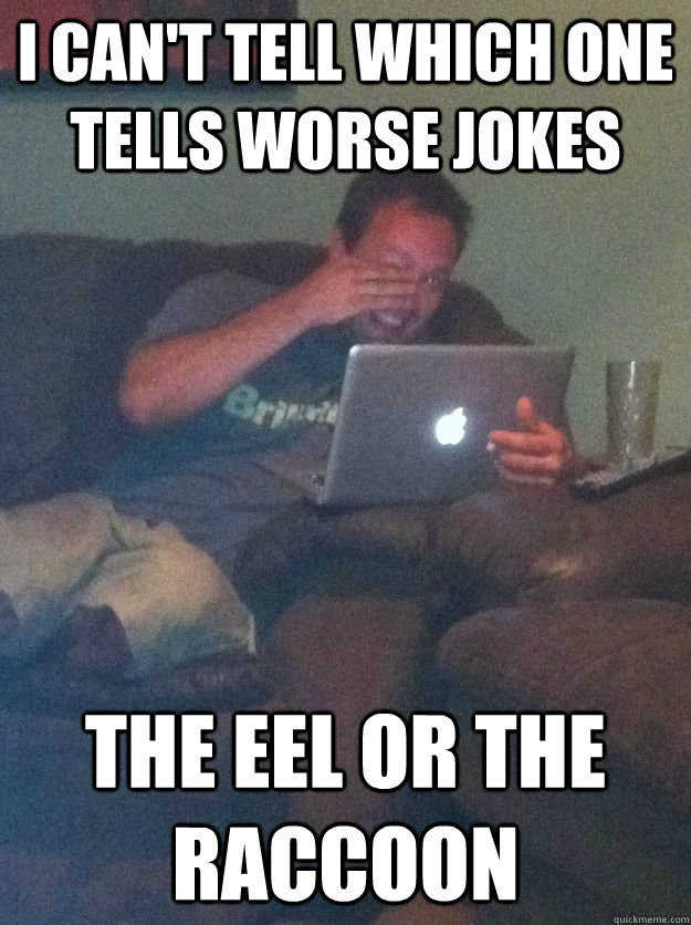 i can't tell which one tells worse jokes the eel or the raccoon  Reddit Meme Dad