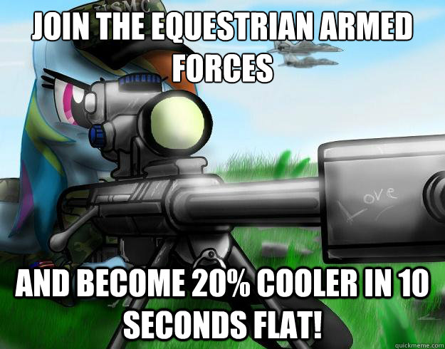 Join the Equestrian Armed forces
 and become 20% cooler in 10 seconds flat!  Rainbow Dash Barret 50 Cal